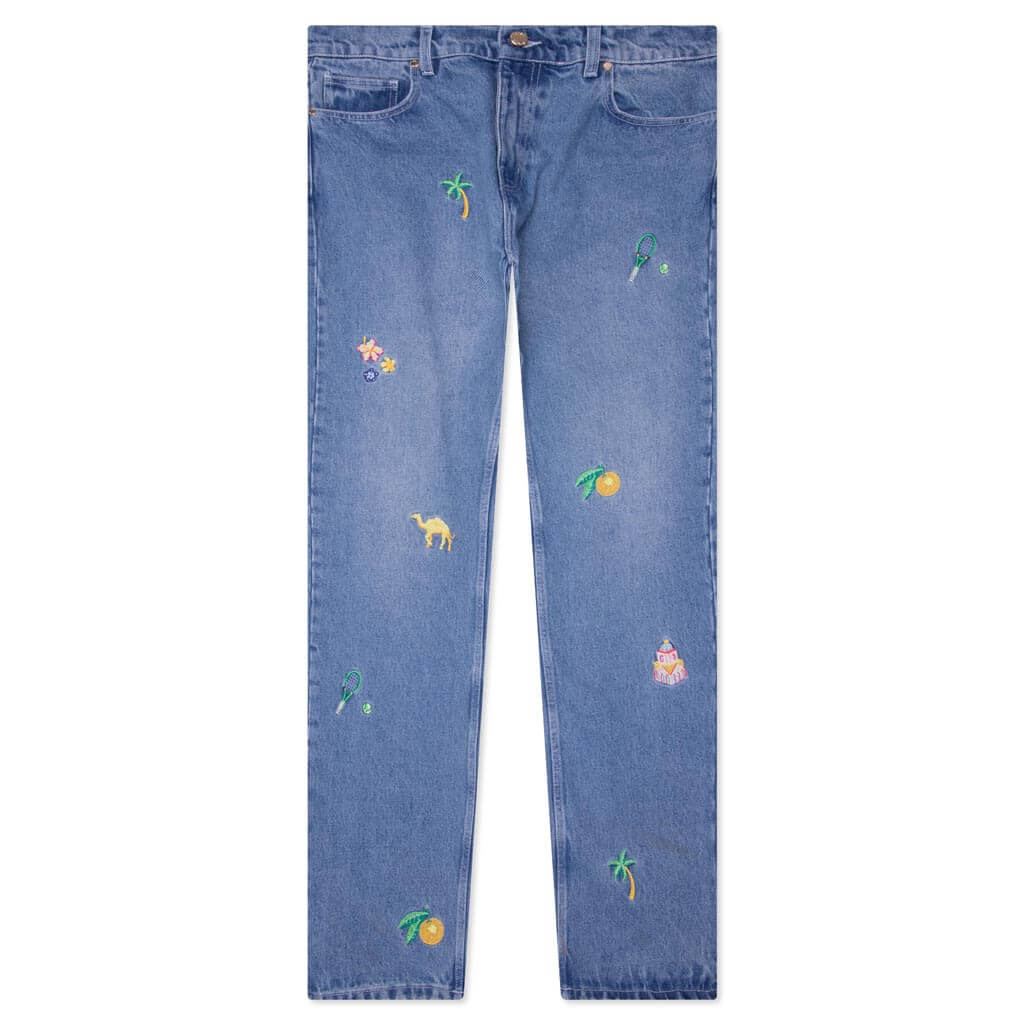 Stone Wash Denim Embroidered Motif Jean Stone Wash