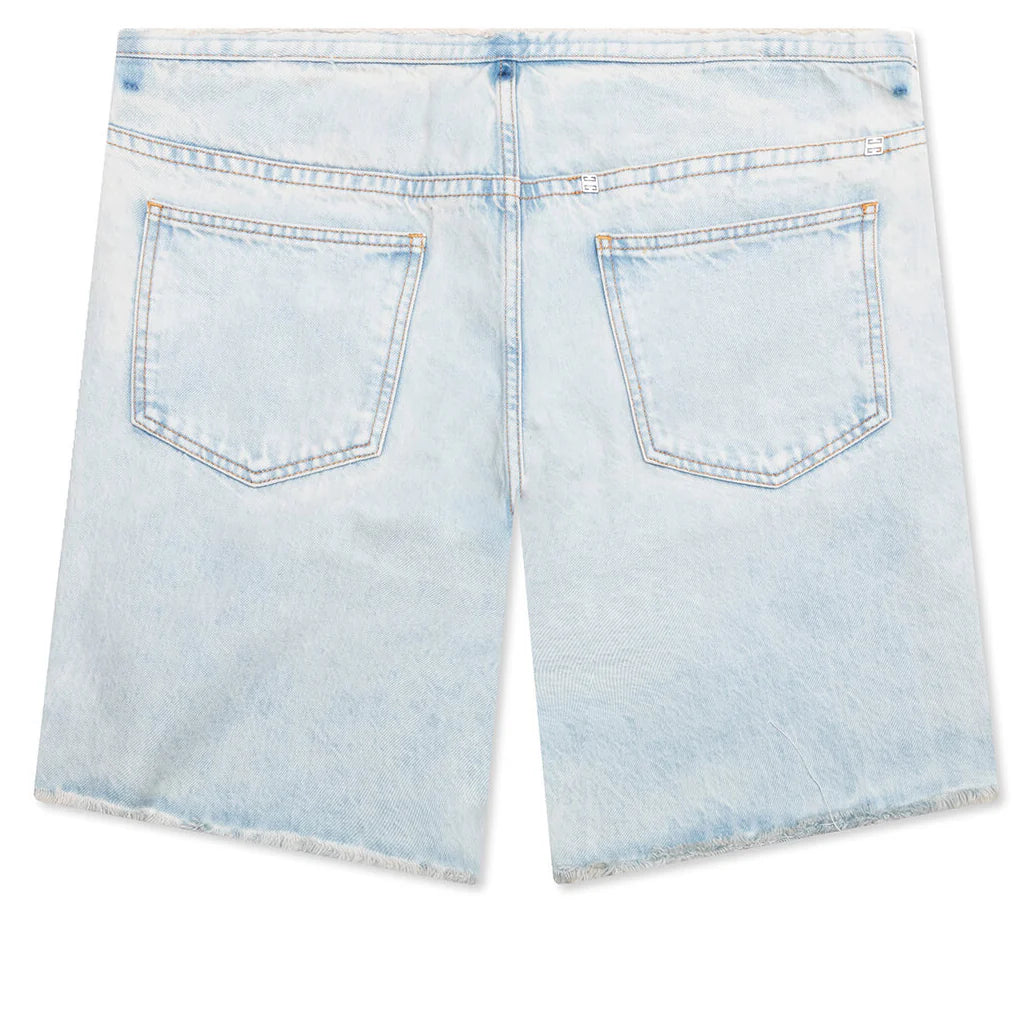Cutted Belt Low Rise Denim Shorts Pale Blue