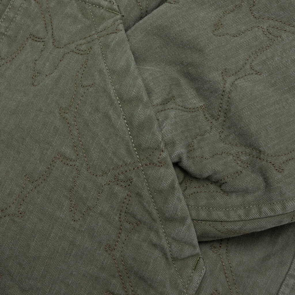 Coach Jacket Skull Quilting Herringbone Olive