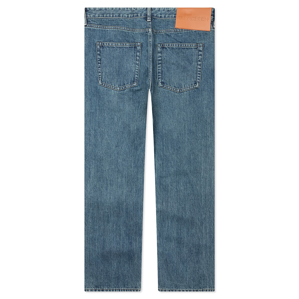 Washed and Bleached Raw Denim Trousers Blue