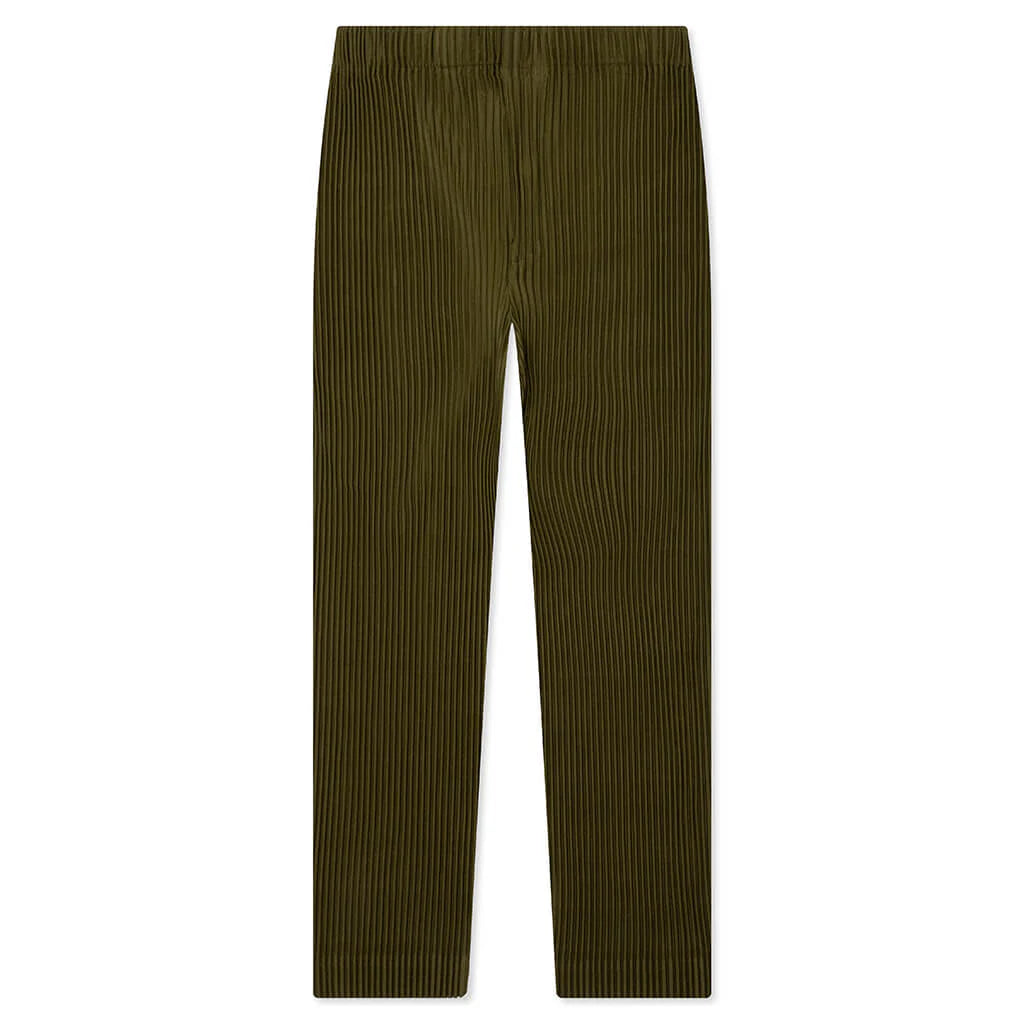 Color Pleats Pants Olive Khaki
