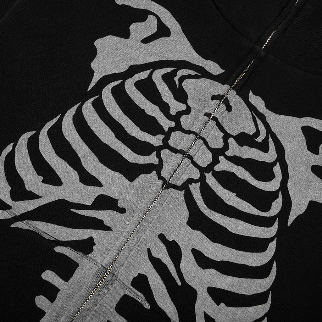 Skeleton Shark Heavy Washed Cropped Fit Full Zip Hoodie Black