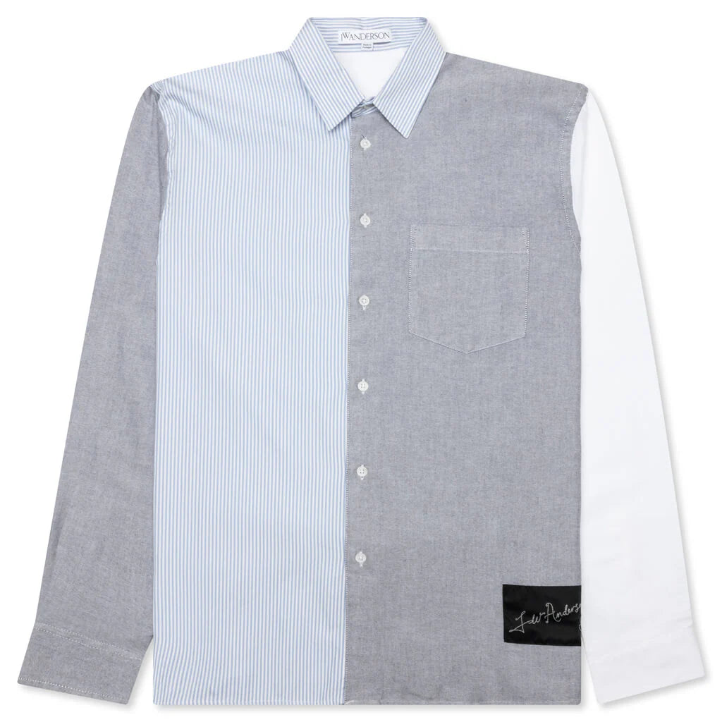 Classic Fit Patchwork Shirt Light Blue Grey