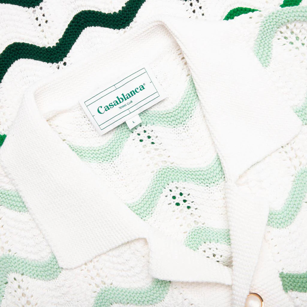 Gradient Wave Texture Shirt Green White
