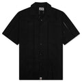 Embroidery Open Collar S S Shirt Black