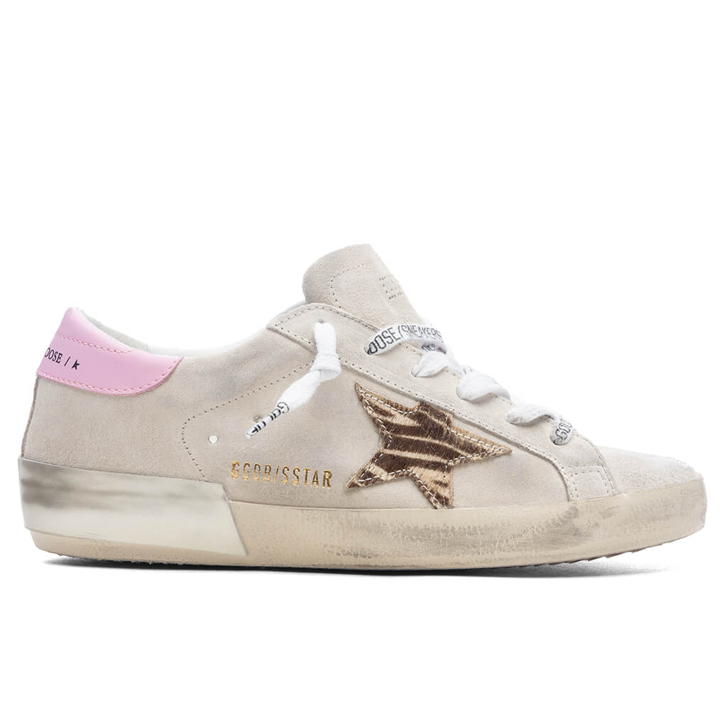Womens Super Star Suede Upper Zebra Printed Star Seed Pearl Butter Brown Zebra Orchid Pink