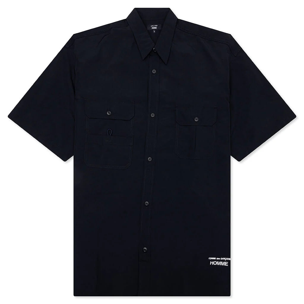 Curved Hem Nylon Short Sleeve Shirt Navy White