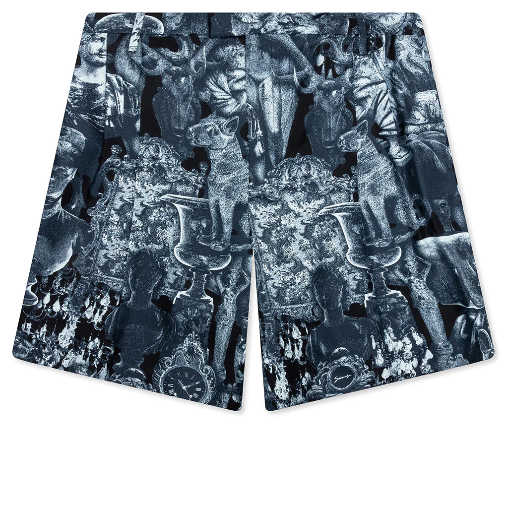 Silk Bermuda Shorts with Hubert Objects Black Navy
