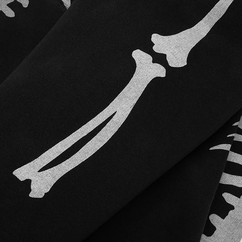 Skeleton Shark Heavy Washed Cropped Fit Full Zip Hoodie Black