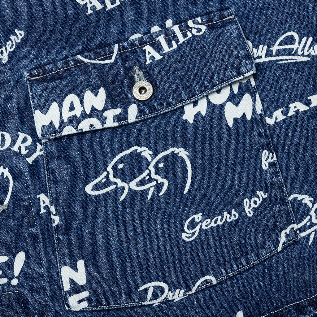 Printed Denim Coverall Jacket Indigo