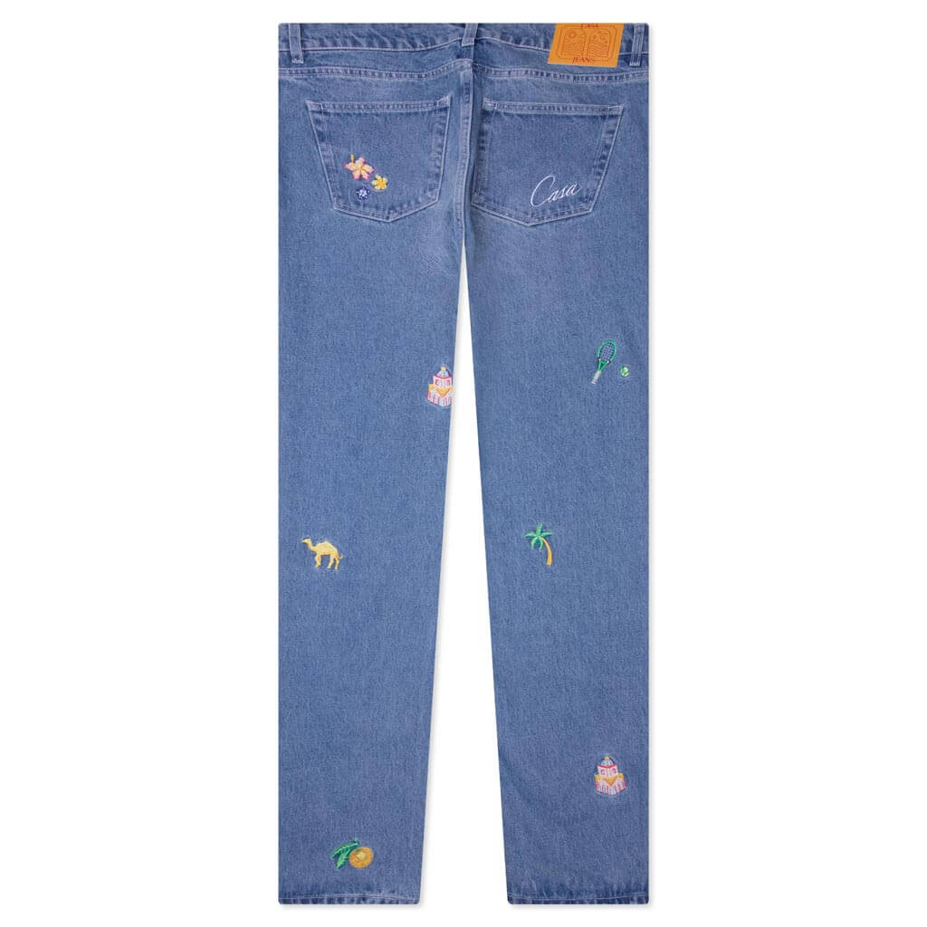 Stone Wash Denim Embroidered Motif Jean Stone Wash