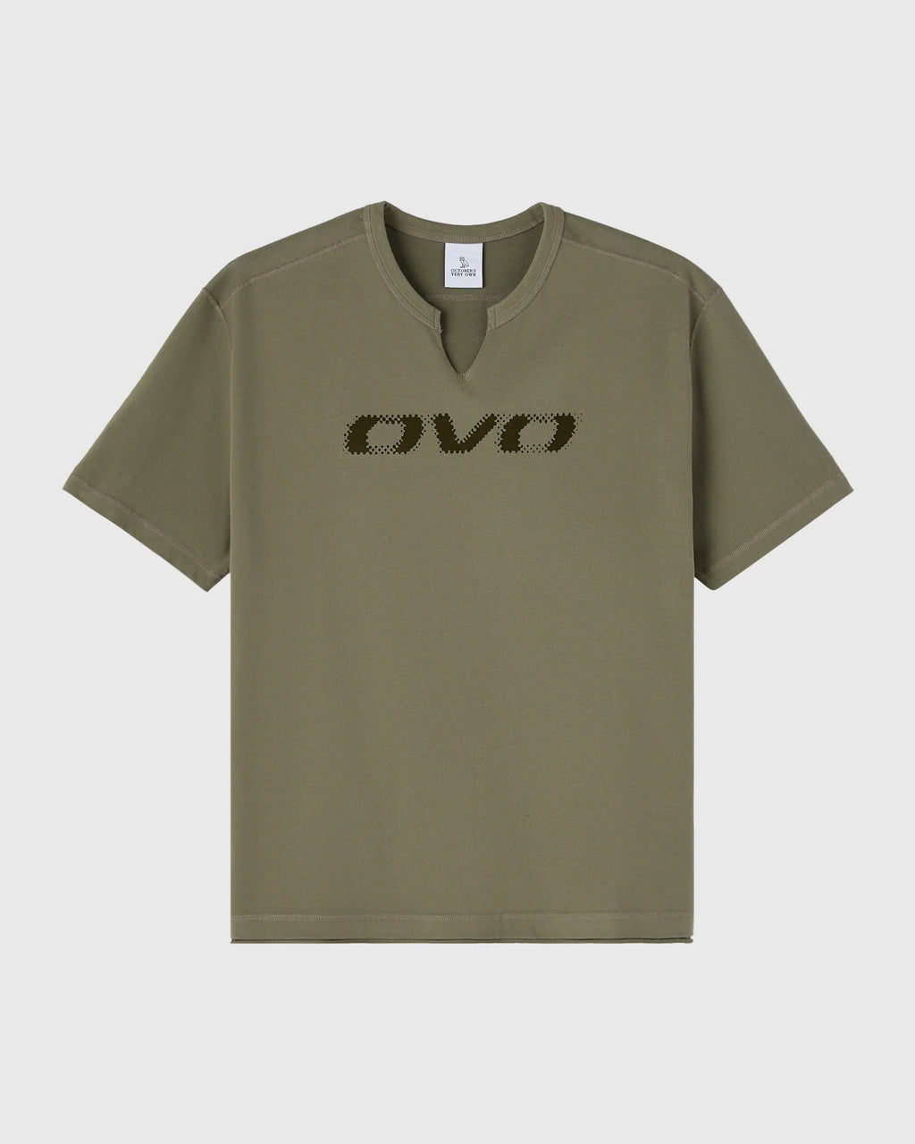 Split Neck Tee Olive Green