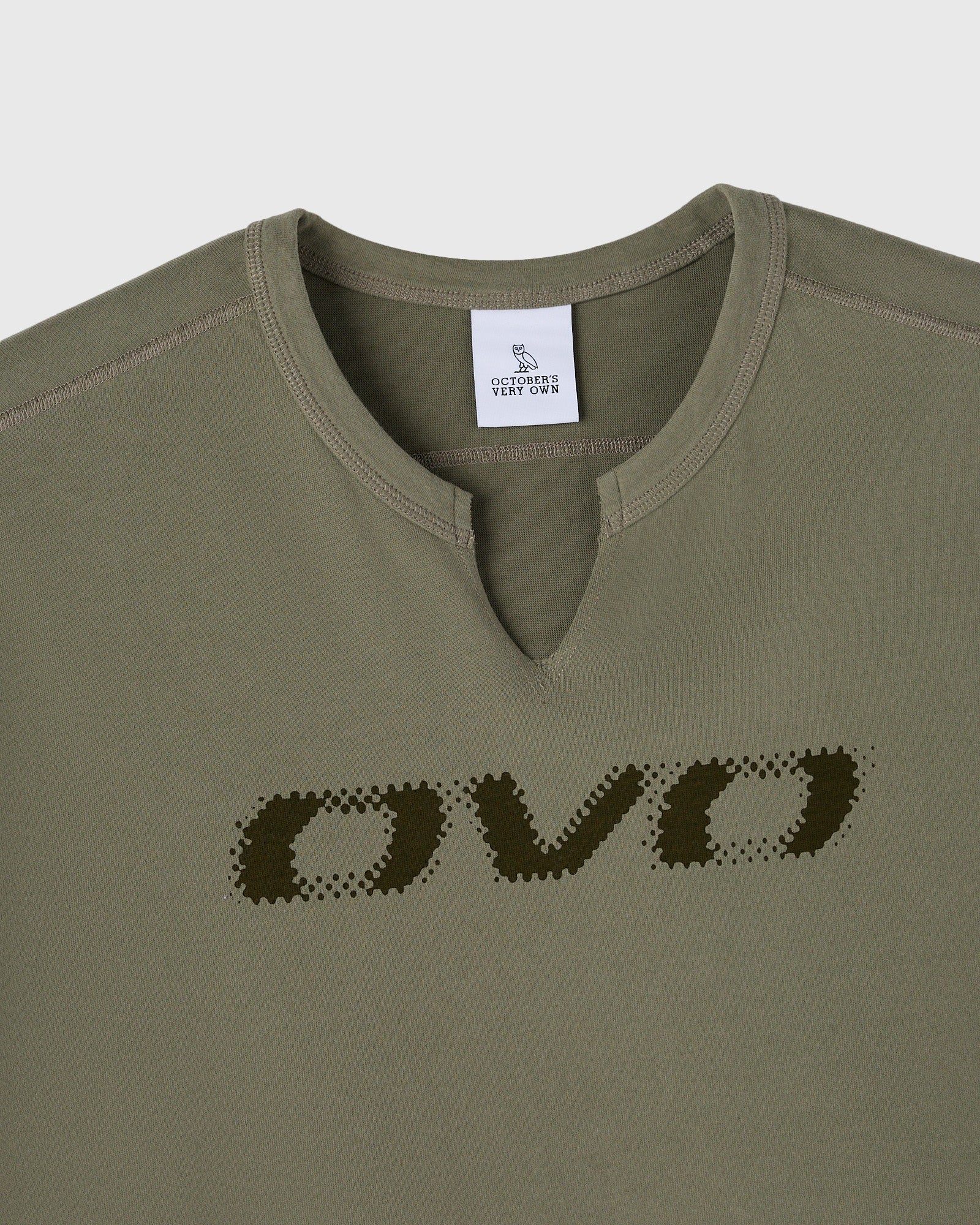 Split Neck Tee Olive Green