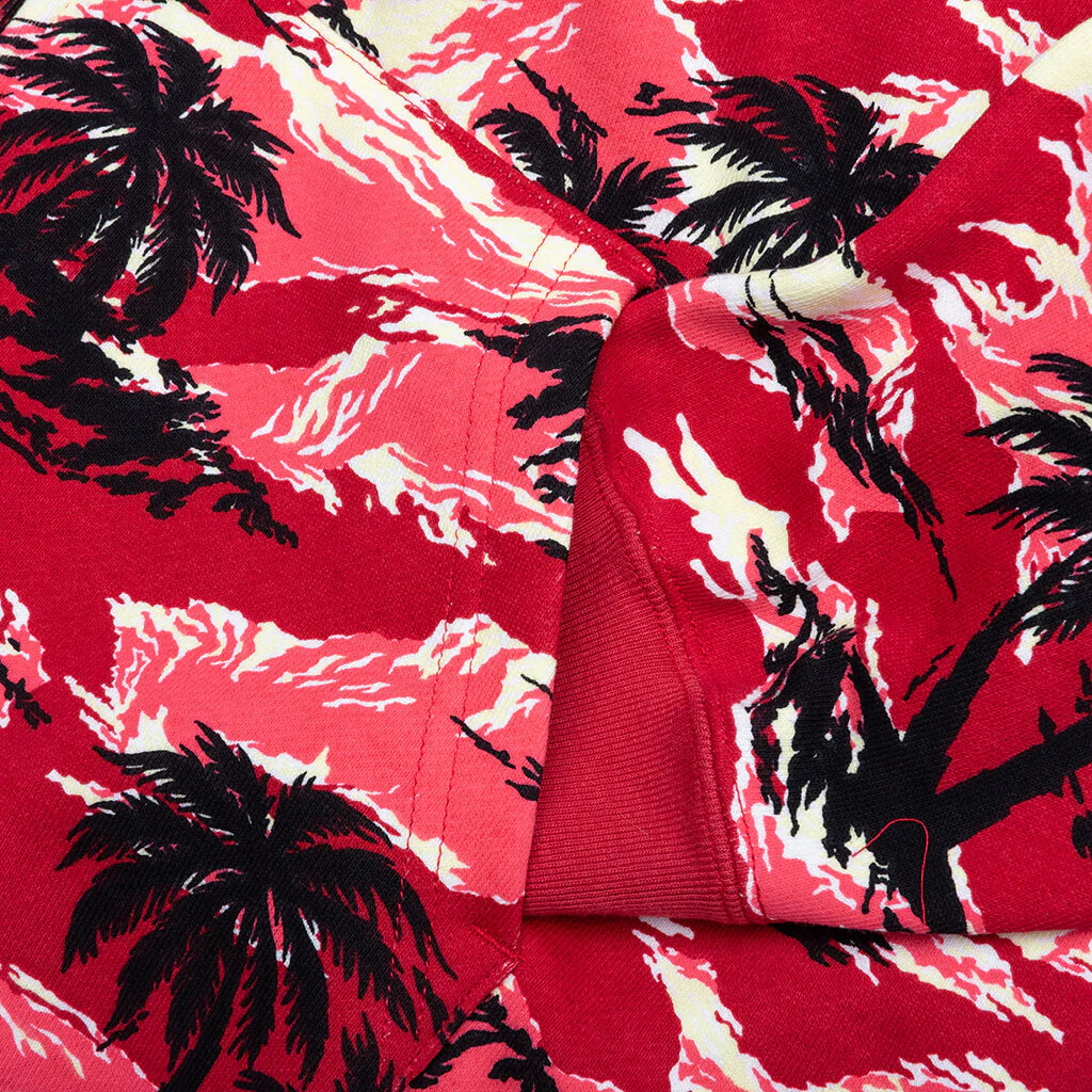 Palm Tree Camo Relaxed Fit Shark Full Zip Hoodie Red