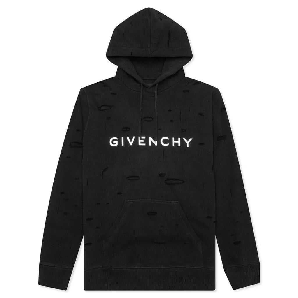 Fleece Hoodie Destroyed Effect Faded Black