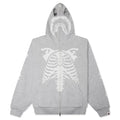 Skeleton Shark Heavy Washed Cropped Fit Full Zip Hoodie Gray