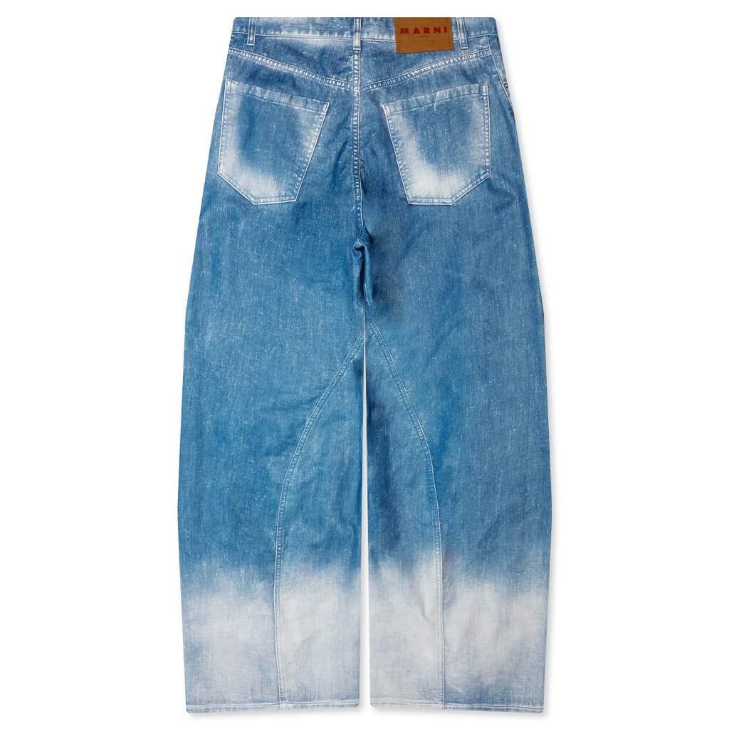 Garment Dyed Flock Denim Trousers Iris Blue
