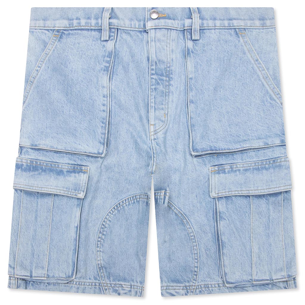 Denim Logo Cargo Shorts Light Wash