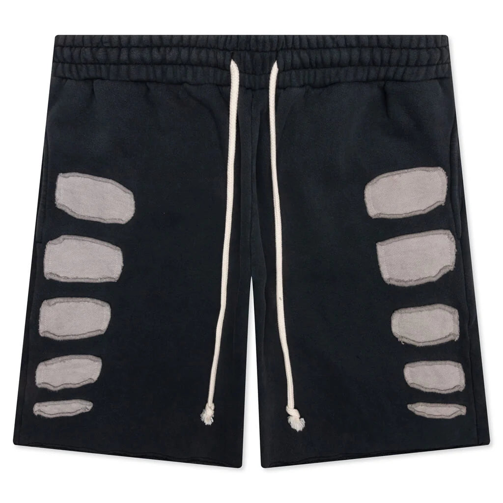 Patchwork Moto Short Washed Black