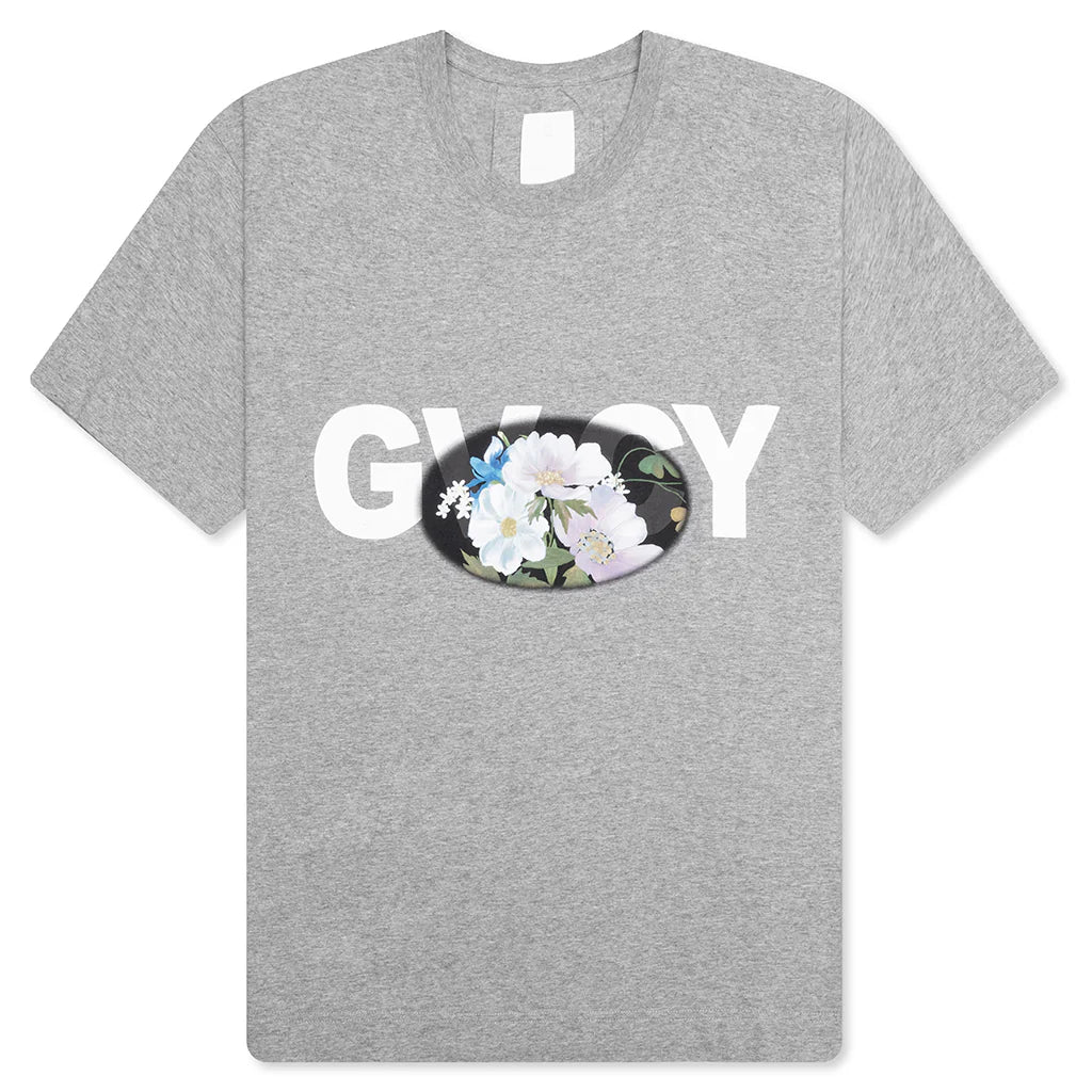 GVCY Floral Printed Crewneck T Shirt Light Grey Melange