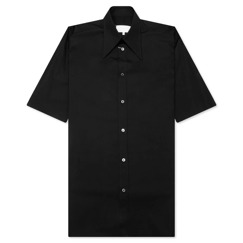 Point Collar Short Sleeve Shirt Black