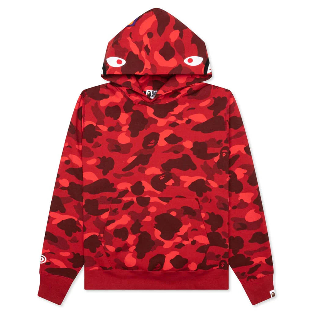 Color Camo Shark Pullover Hoodie Red