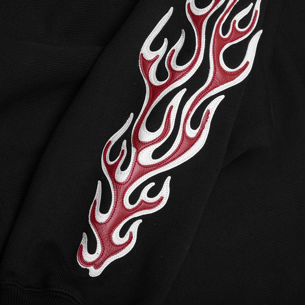 Leather Flame Hoodie Black