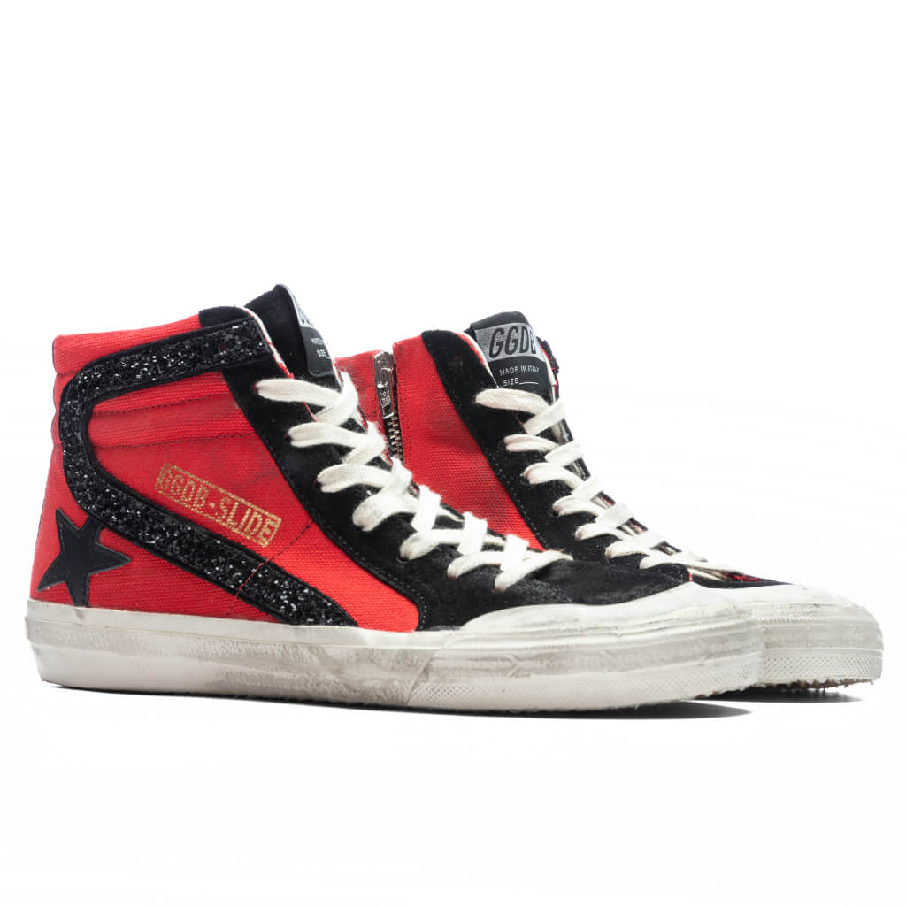 Womens Leather Star Slide Penstar Red Black