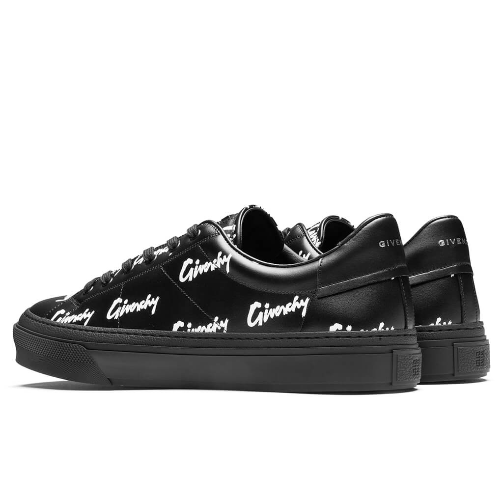 Printed Leather City Sport Sneakers Black White