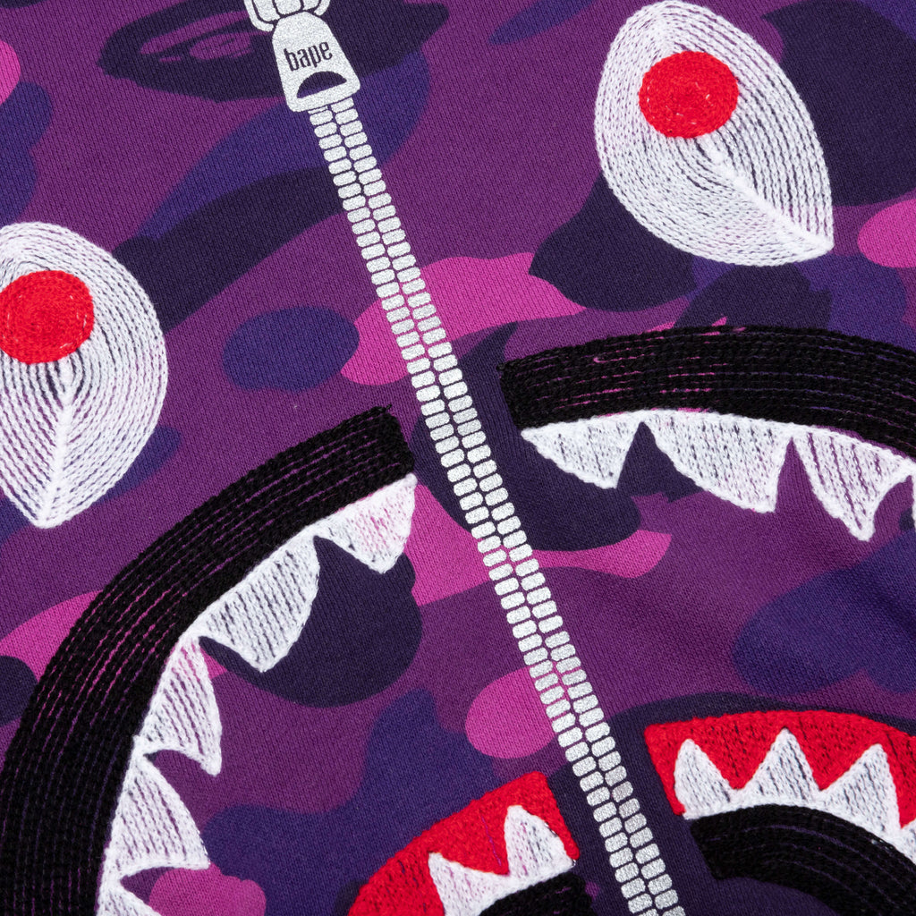 Color Camo Embroidery Shark Crewneck Purple