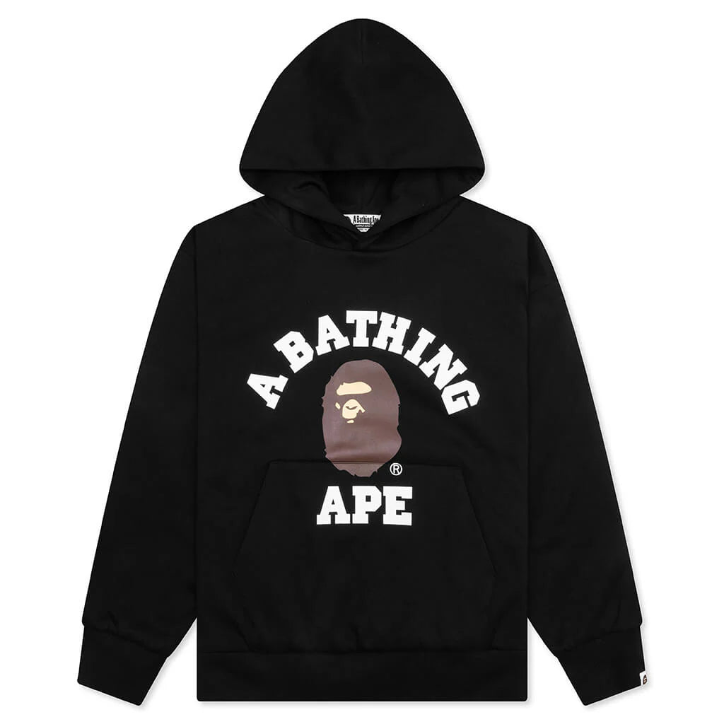 College Puffy Relaxed Fit Pullover Hoodie Black