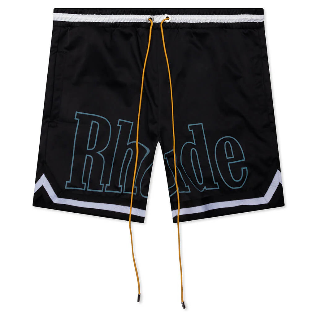 Rhude Logo Basketball Swim Shorts Black White
