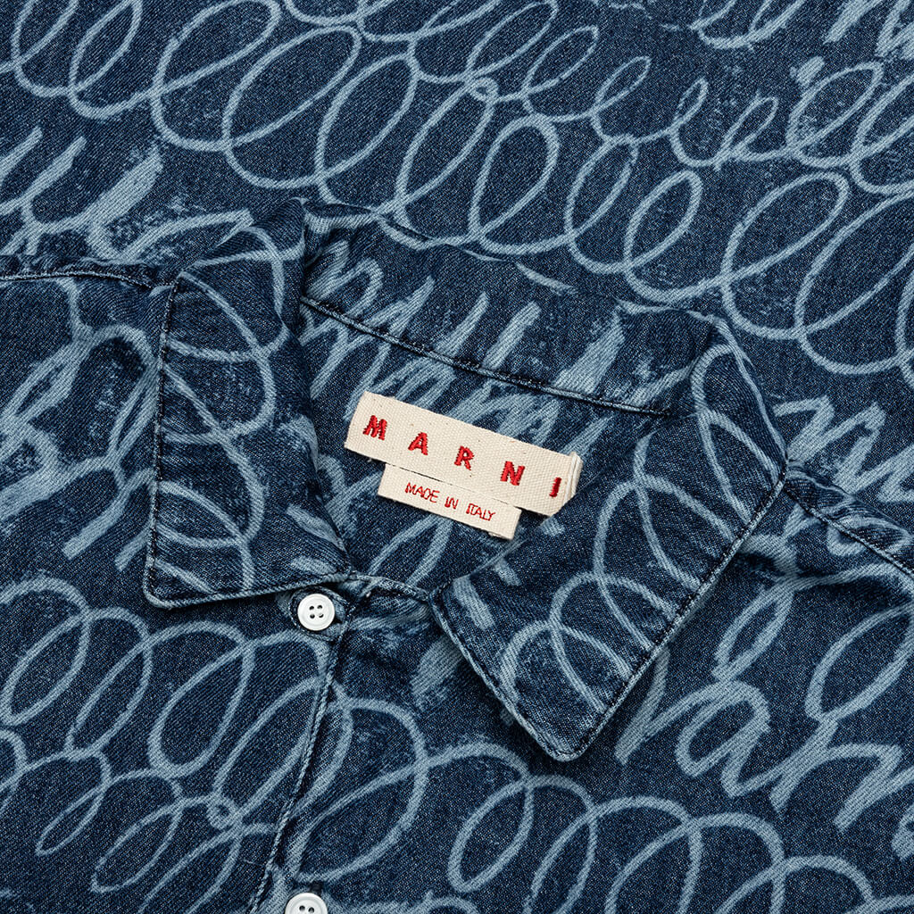 Bleached Echoes Organic Poplin Bowling Shirt Blue Kyanite