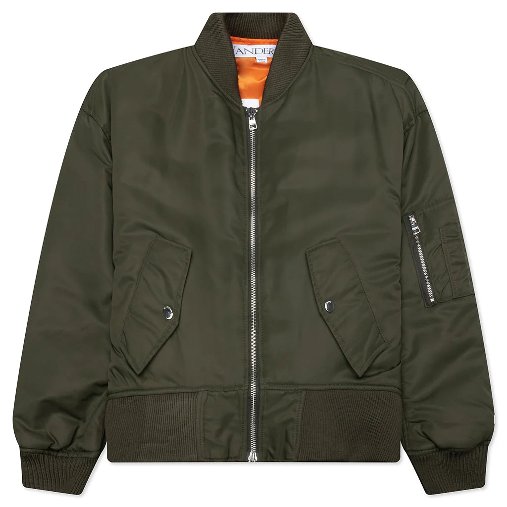 Oversized Curved Hem Bomber Jacket Olive