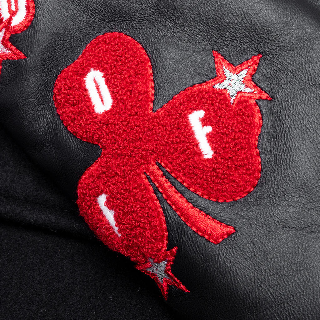 Wiz Dices Lea Wool Varsity Jacket Black White