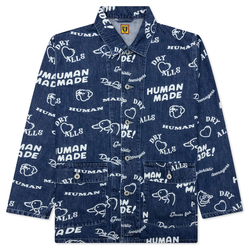 Printed Denim Coverall Jacket Indigo