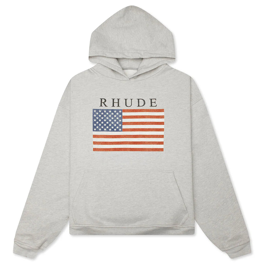 USA Flag Hoodie Heather Grey Black