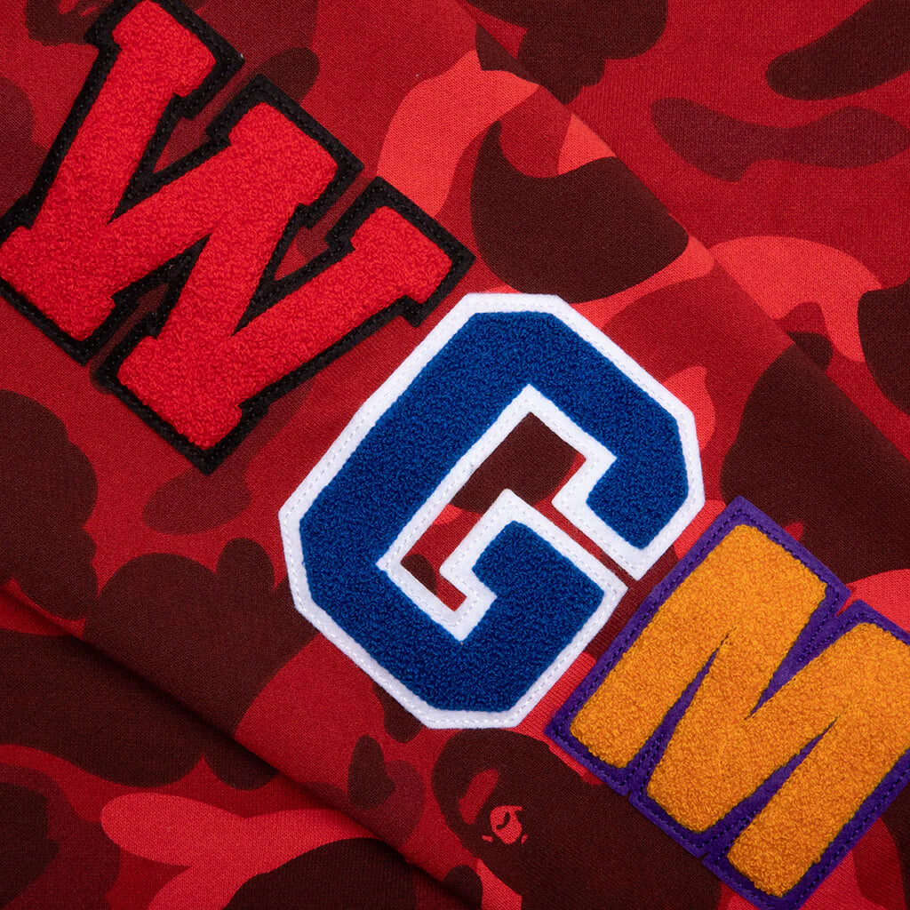 Color Camo Embroidery Shark Crewneck Red